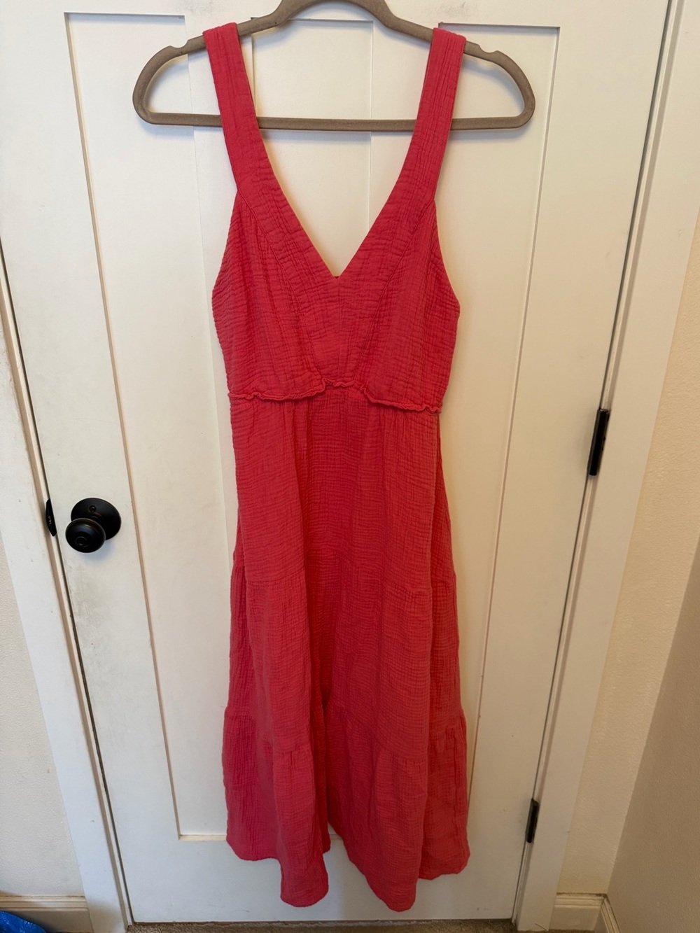 Steve Madden Amira Tiered Cotton Midi Dress Size M Cotton Gauze Pink Sleeveless - Picture 2 of 8
